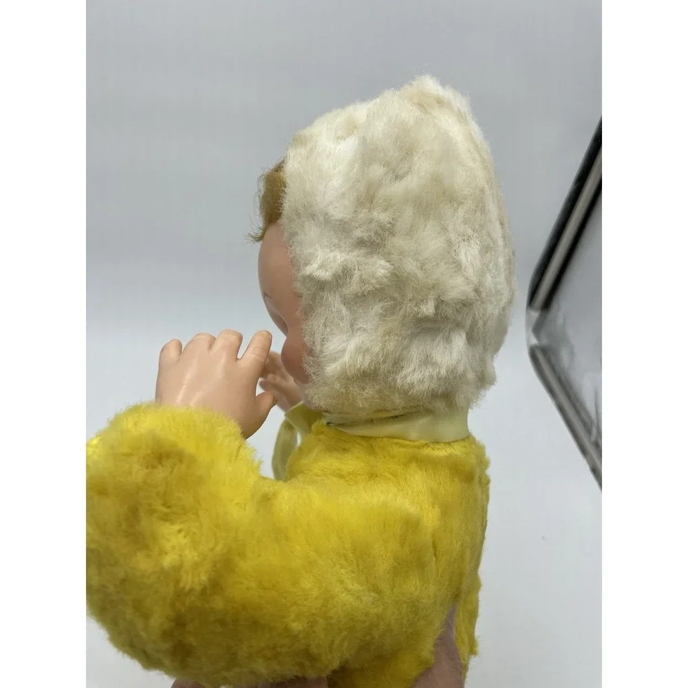 Vintage Rubber Sweet Face Baby Doll Yellow‎ Suit Brown Hair Moving Arms Rushton?